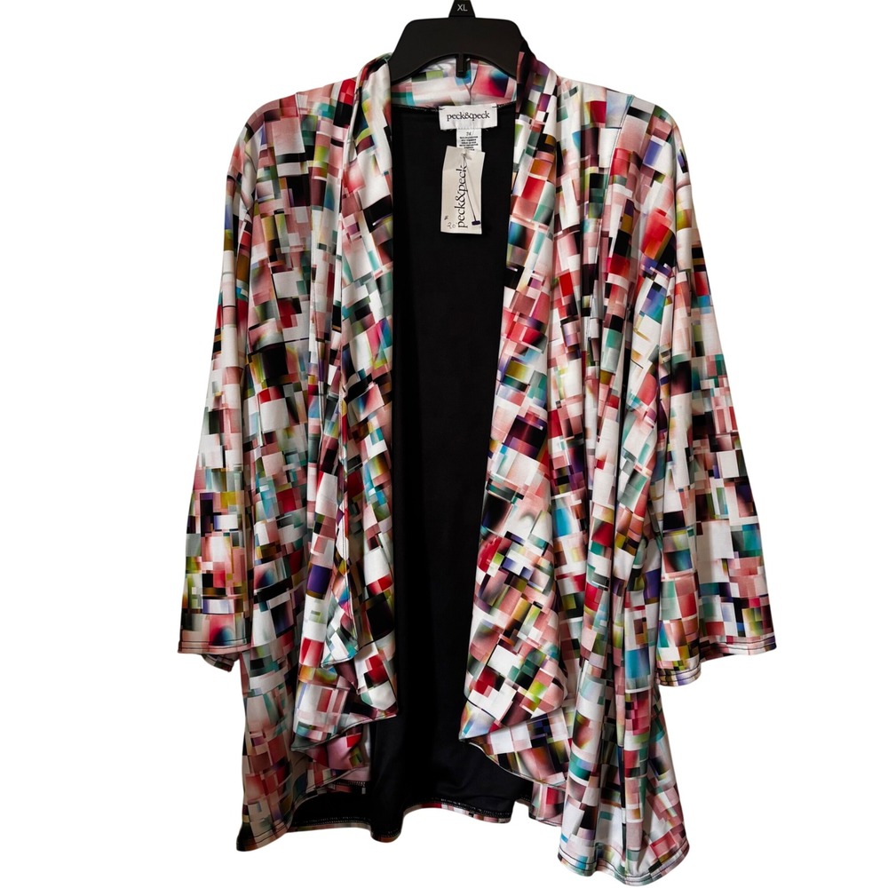 Peck‎ & Peck Women's Cardigan Jacket 3X NWT Abstract Print Open Front